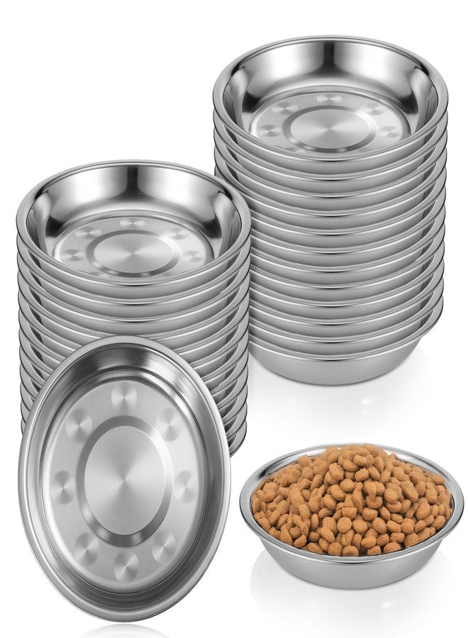 Zelphvt 24 Pcs Stainless Steel Cat Bowls, Shallow Metal Pet Dishes, Cat Food Water Dishes Replacement Whisker Fatigue Kitten Food Bowl, 5.3 Inch Diameter, for Cats Dogs Small Animals - Image 1